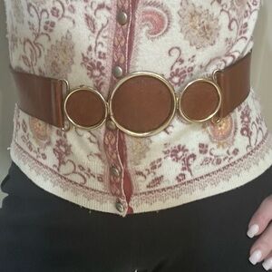 Vintage Suela Luppi Argentina Leather Triple Circle Belt, Cognac. Y2K Size S.